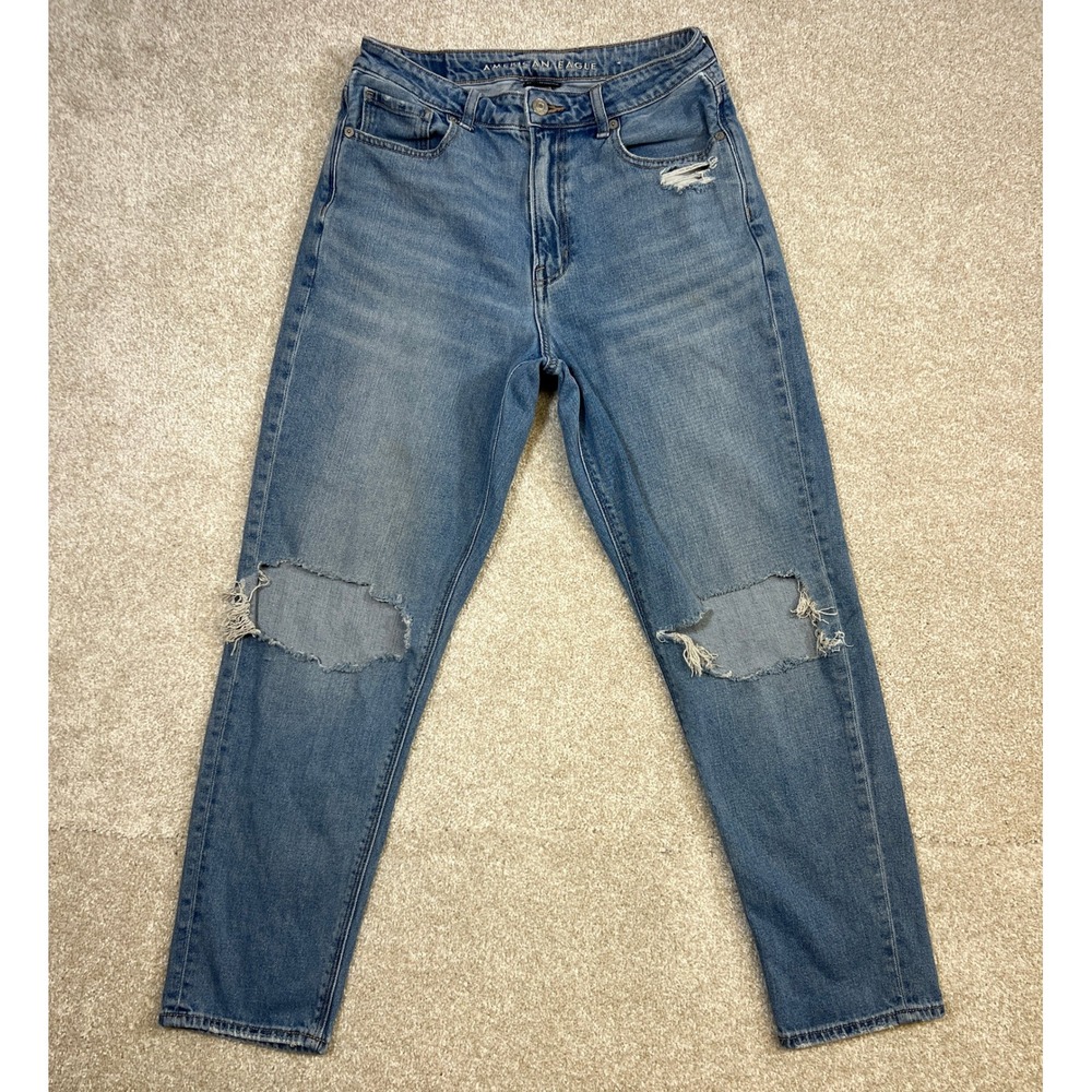 American Eagle Outfitters Women's Mom Jeans‎ 8 Blue Distressed Comfort Stretch